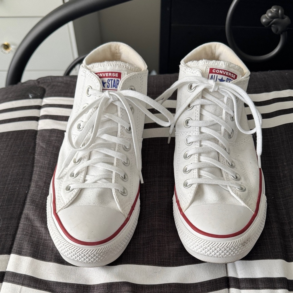 Converse White High Top Sneakers with Red Trim